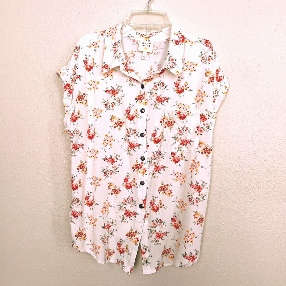 Neon Soul Blouse Button-up Rayon Shirt ~ Size XL Slim